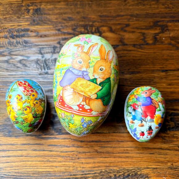 Vintage German Paper-mâché Easter Egg Candy Container Set Lithographed Nestler - Picture 1 of 6